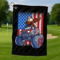 Dabbing Eagle Monster Truck 4th Of July American Flag Golf Towel thumb 1