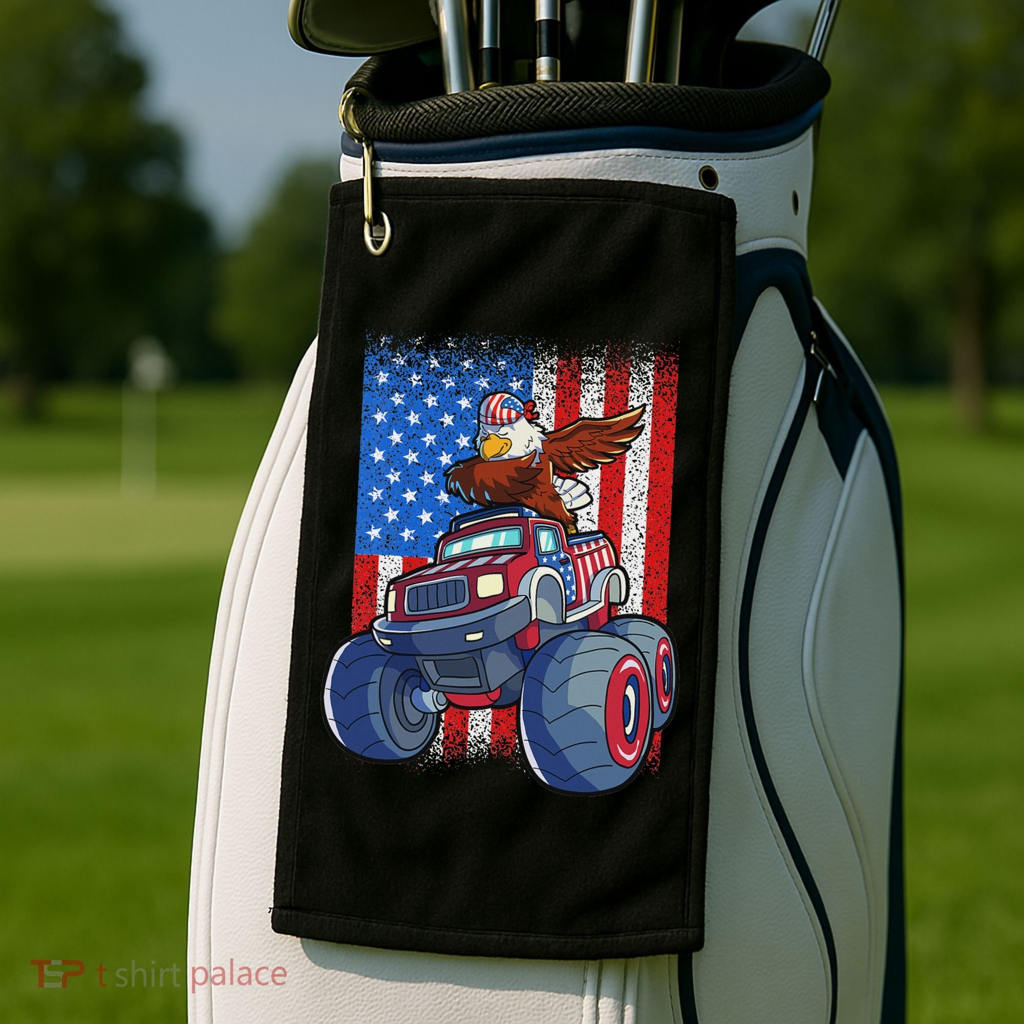 Dabbing Eagle Monster Truck 4th Of July American Flag Golf Towel