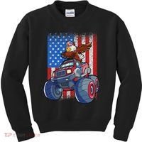 Dabbing Eagle Monster Truck 4th Of July American Flag Kids Sweatshirt thumb 0