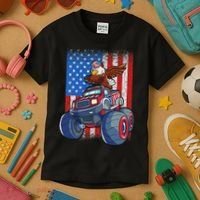 Dabbing Eagle Monster Truck 4th Of July American Flag Kids T-Shirt thumb 3