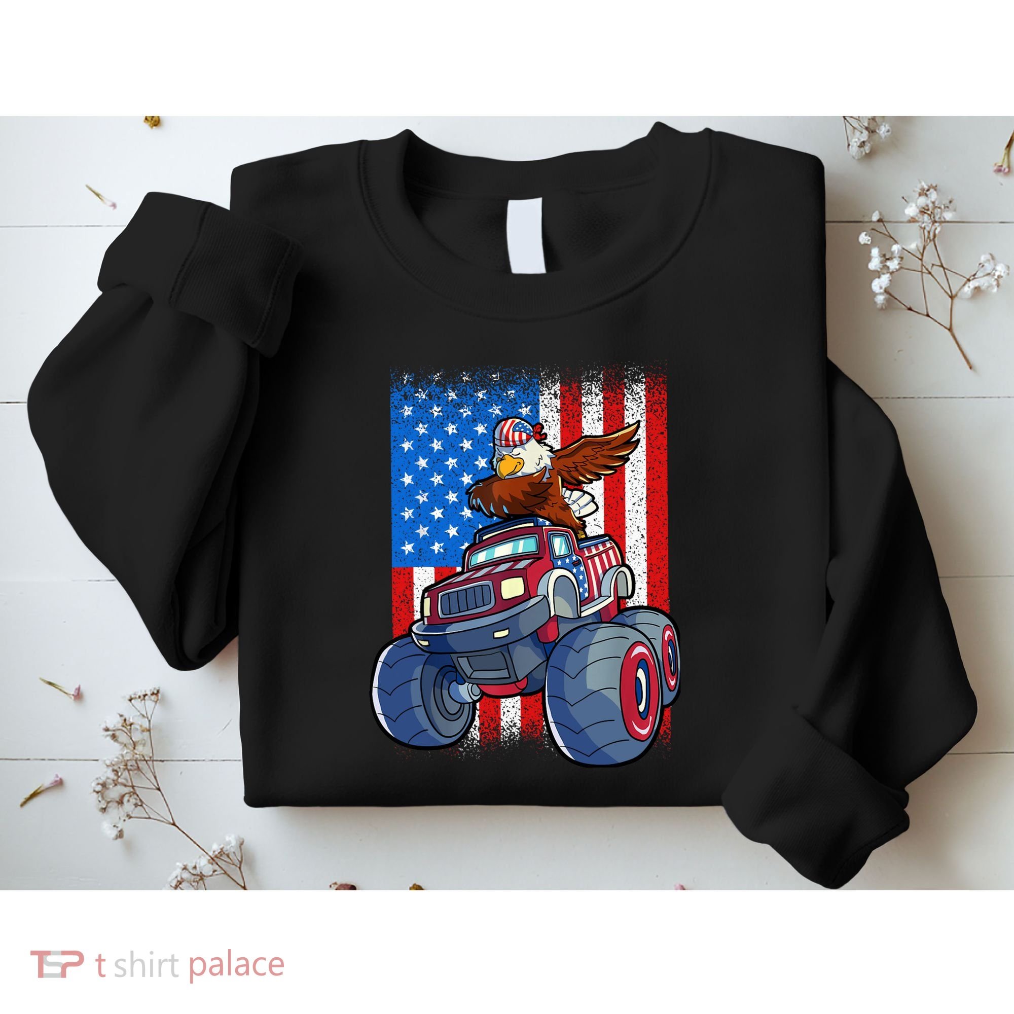 Dabbing Eagle Monster Truck 4th Of July Boy American Flag Sweatshirt