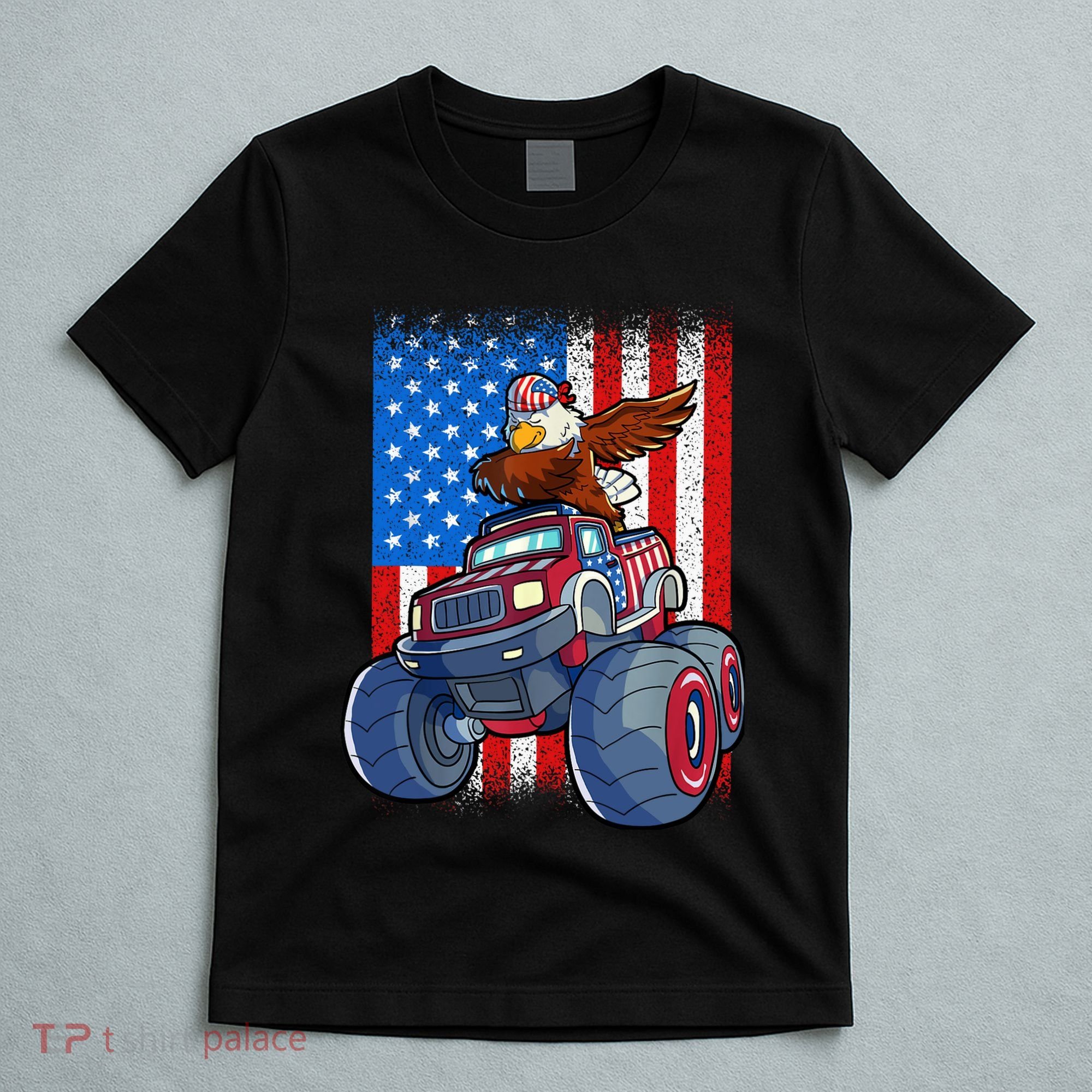 Dabbing Eagle Monster Truck 4th Of July Boy American Flag T-Shirt