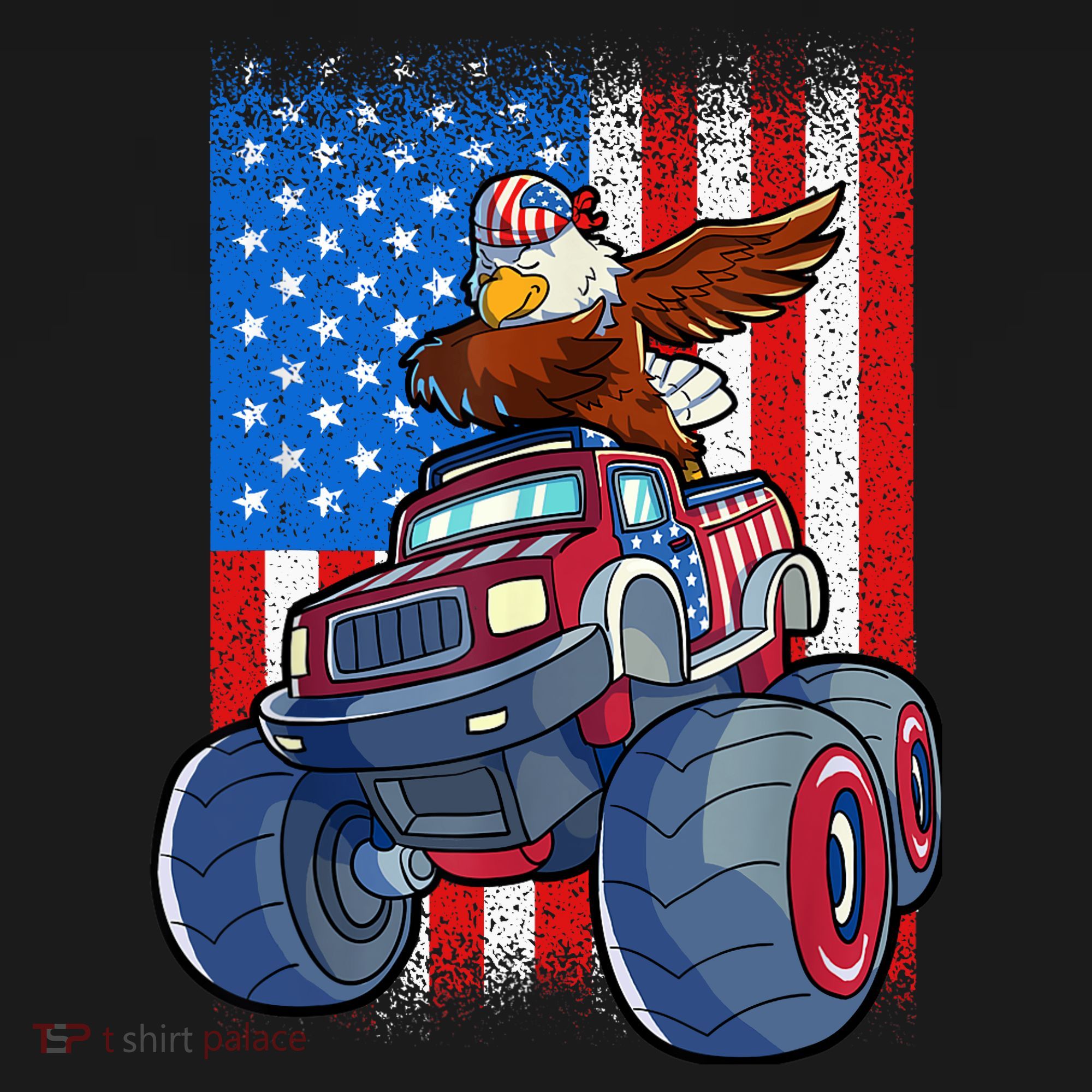 Dabbing Eagle Monster Truck 4th Of July Boy American Flag Ornament