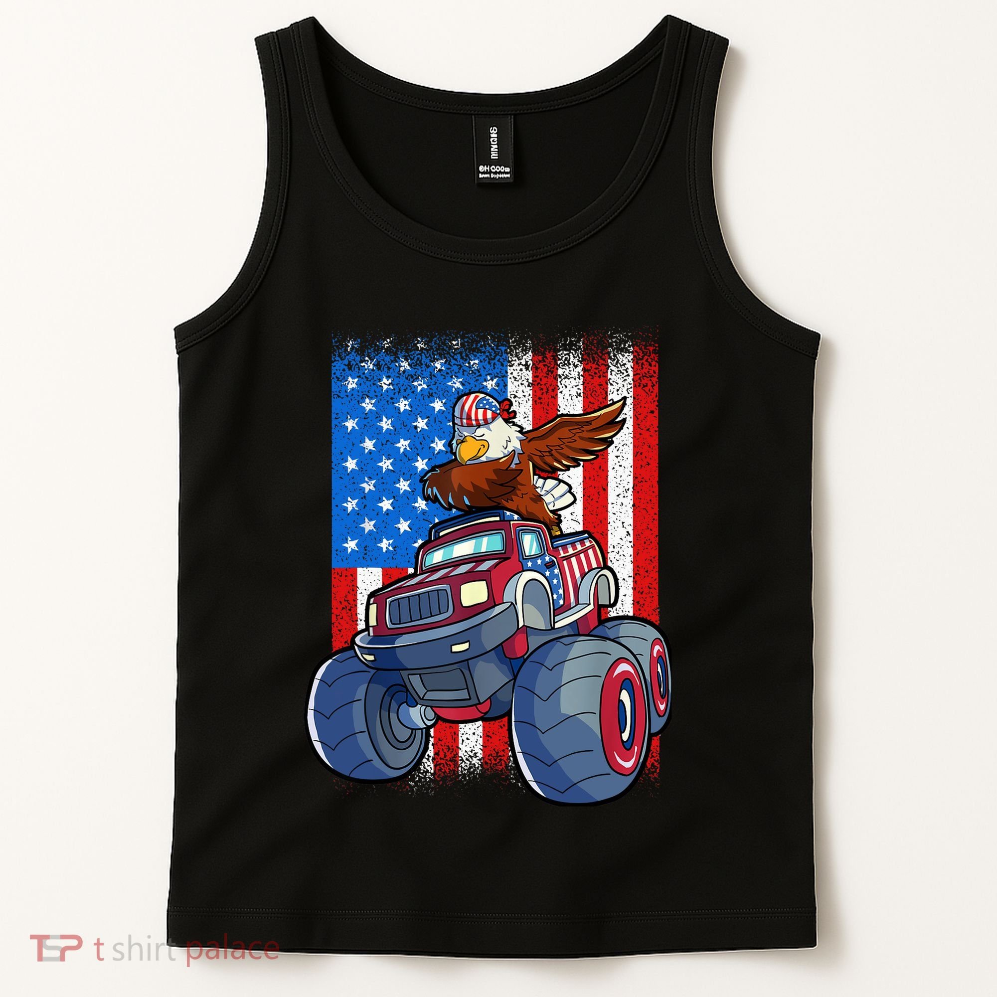 Dabbing Eagle Monster Truck 4th Of July Boy American Flag Tank Top