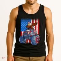 Dabbing Eagle Monster Truck 4th Of July Boy American Flag Tank Top thumb 3