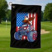 Dabbing Eagle Monster Truck 4th Of July Boy American Flag Golf Towel thumb 1