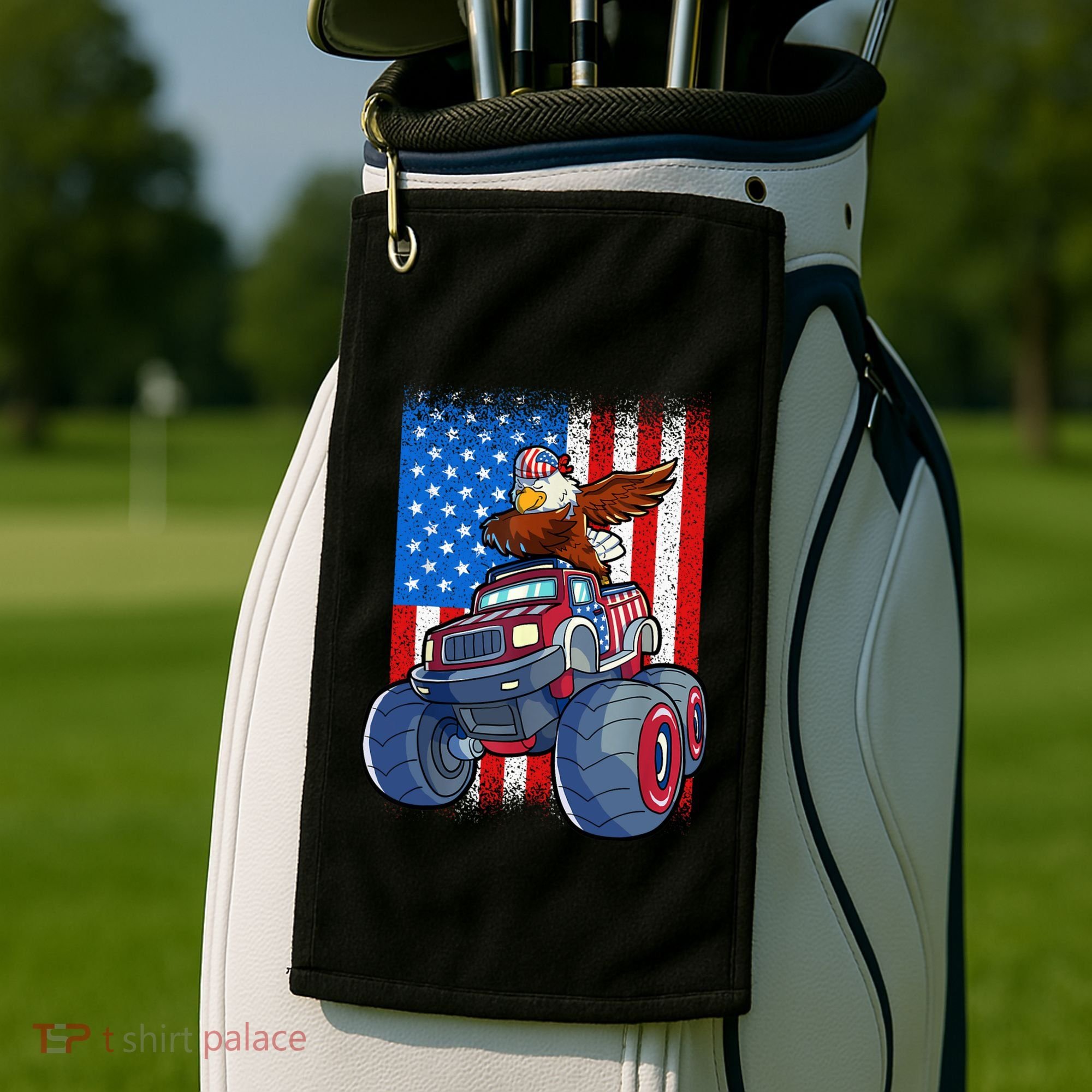 Dabbing Eagle Monster Truck 4th Of July Boy American Flag Golf Towel