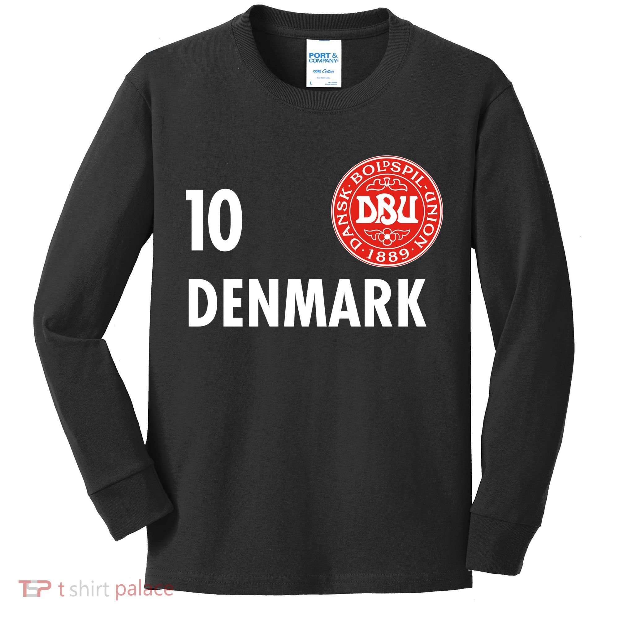 Denmark Danish Soccer No 10 DBU Logo Kids Long Sleeve Shirt