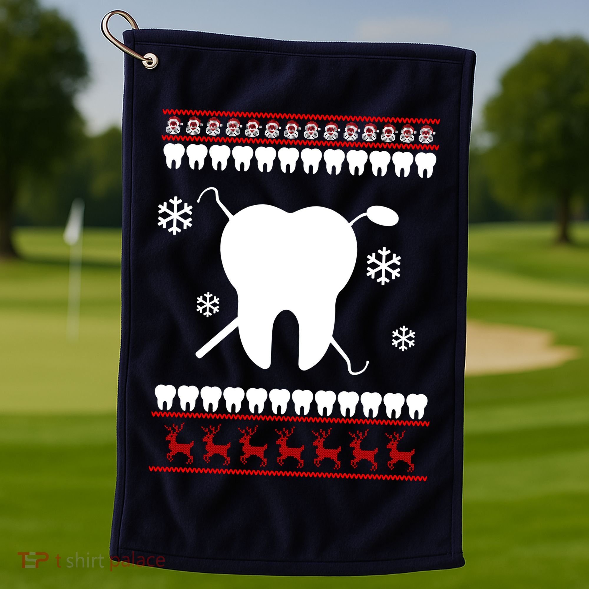 Dentist Ugly Christmas Sweater Golf Towel