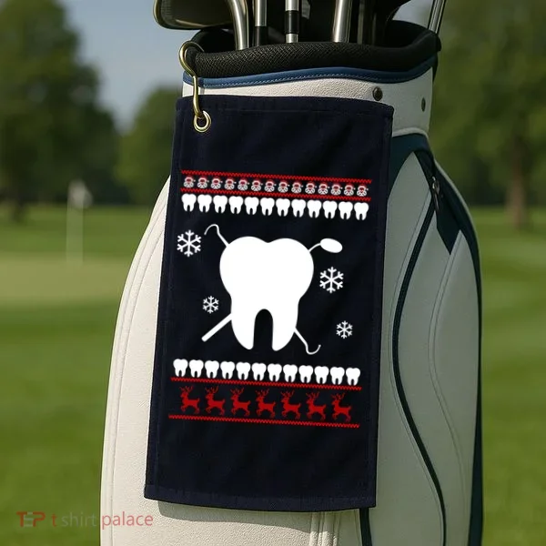 Dentist Ugly Christmas Sweater Golf Towel
