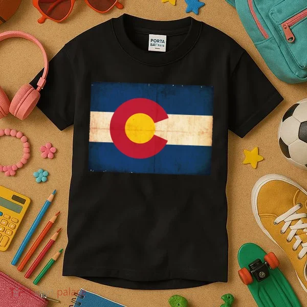 Denver Flag Grunge Colorado Kids T-Shirt