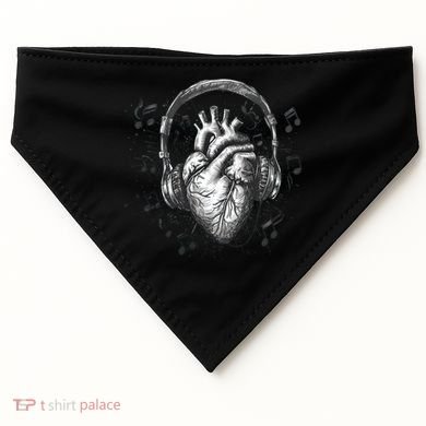 Dark Edgy Realistic Heart With Headphone Gothic Rock Cute Gift USA-Made Doggie Bandana