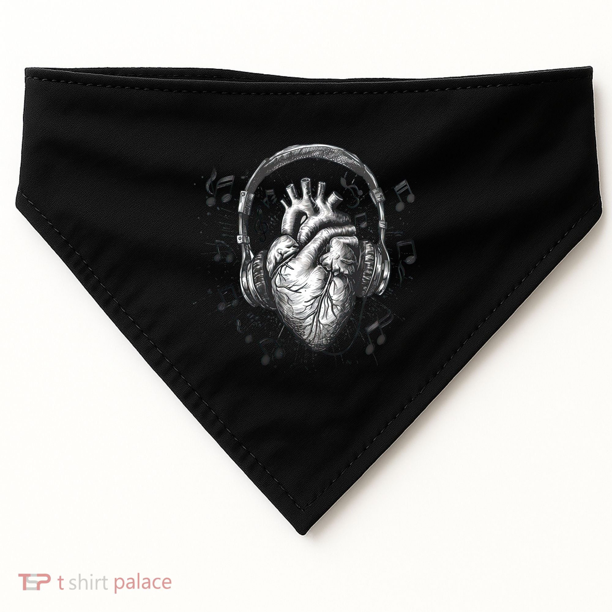 Dark Edgy Realistic Heart With Headphone Gothic Rock Cute Gift USA-Made Doggie Bandana