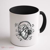 Dark Edgy Realistic Heart With Headphone Gothic Rock Cute Gift Coffee Mug thumb 1