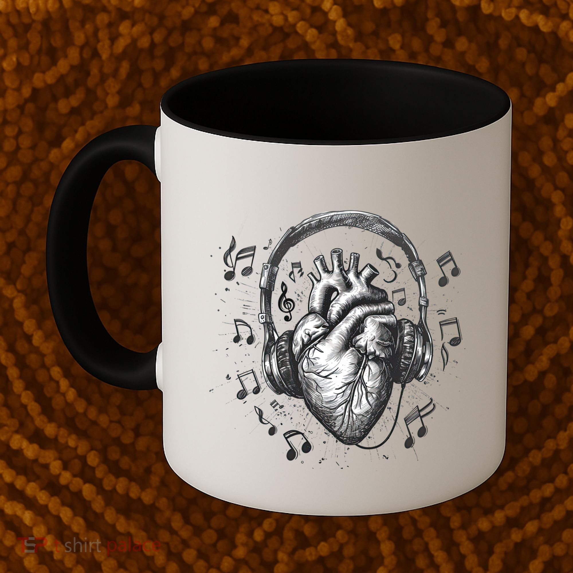 Dark Edgy Realistic Heart With Headphone Gothic Rock Cute Gift Coffee Mug