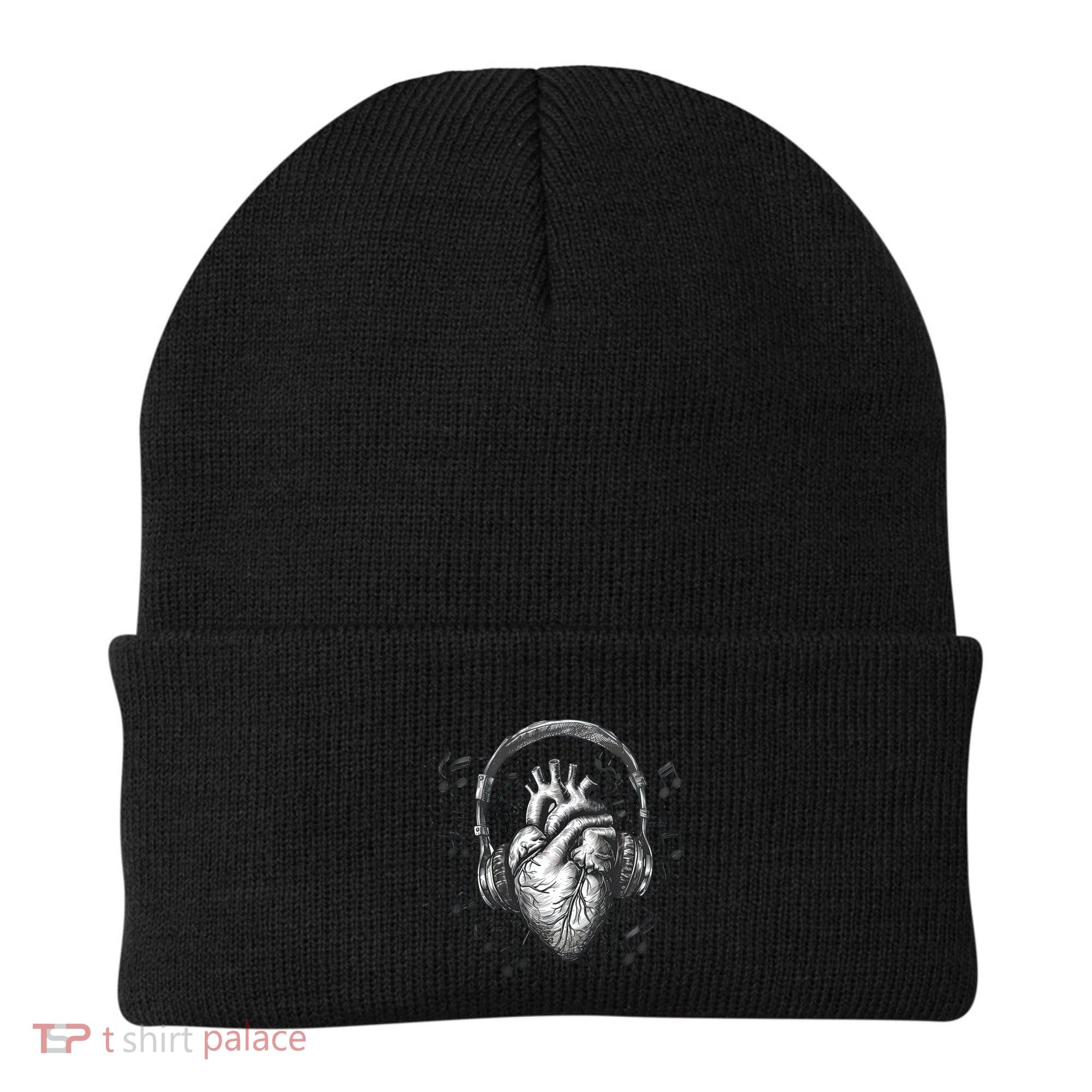 Dark Edgy Realistic Heart With Headphone Gothic Rock Cute Gift Beanie
