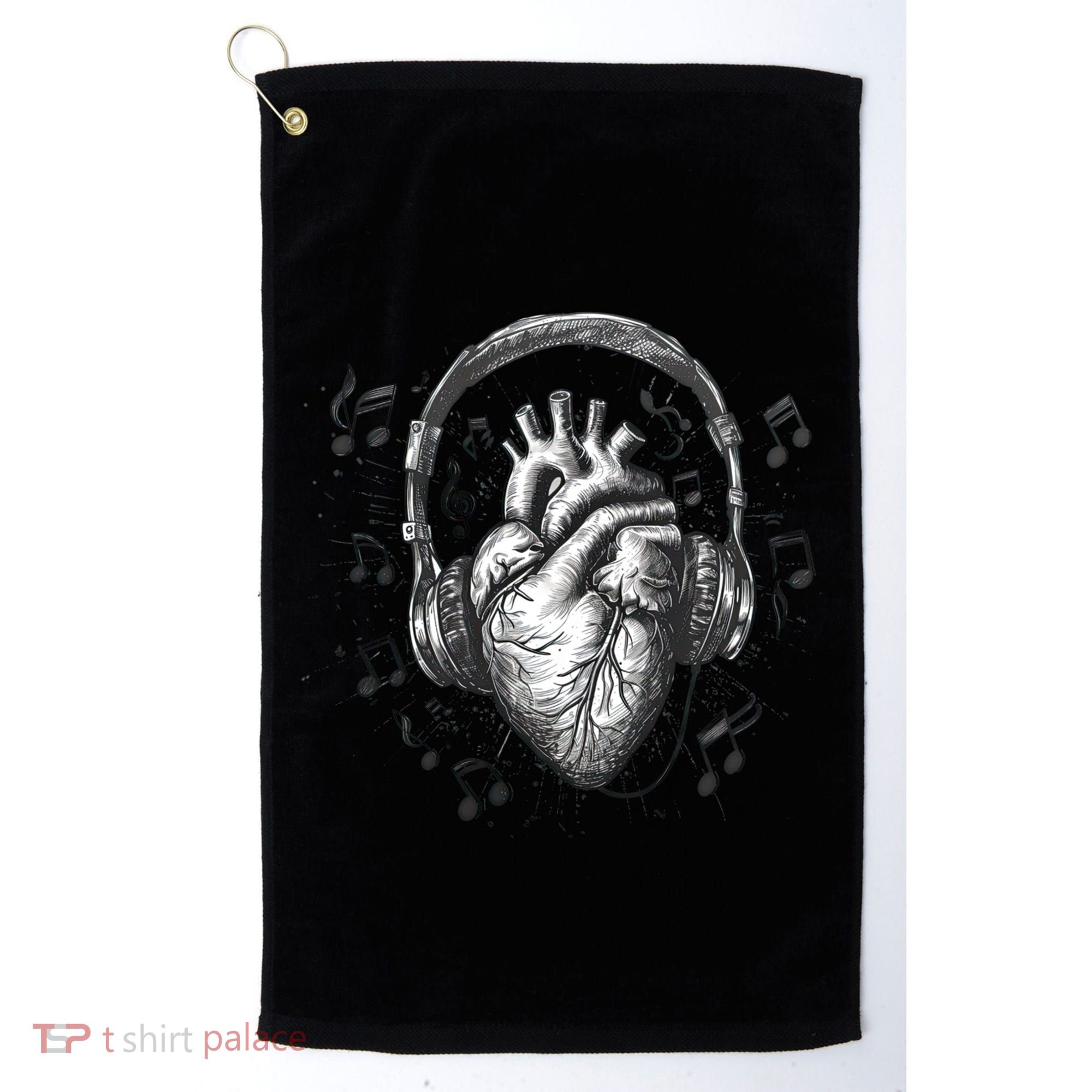 Dark Edgy Realistic Heart With Headphone Gothic Rock Cute Gift Golf Towel