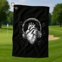 Dark Edgy Realistic Heart With Headphone Gothic Rock Cute Gift Golf Towel thumb 1