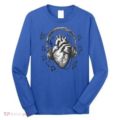 Dark Edgy Realistic Heart With Headphone Gothic Rock Cute Gift Long Sleeve Shirt