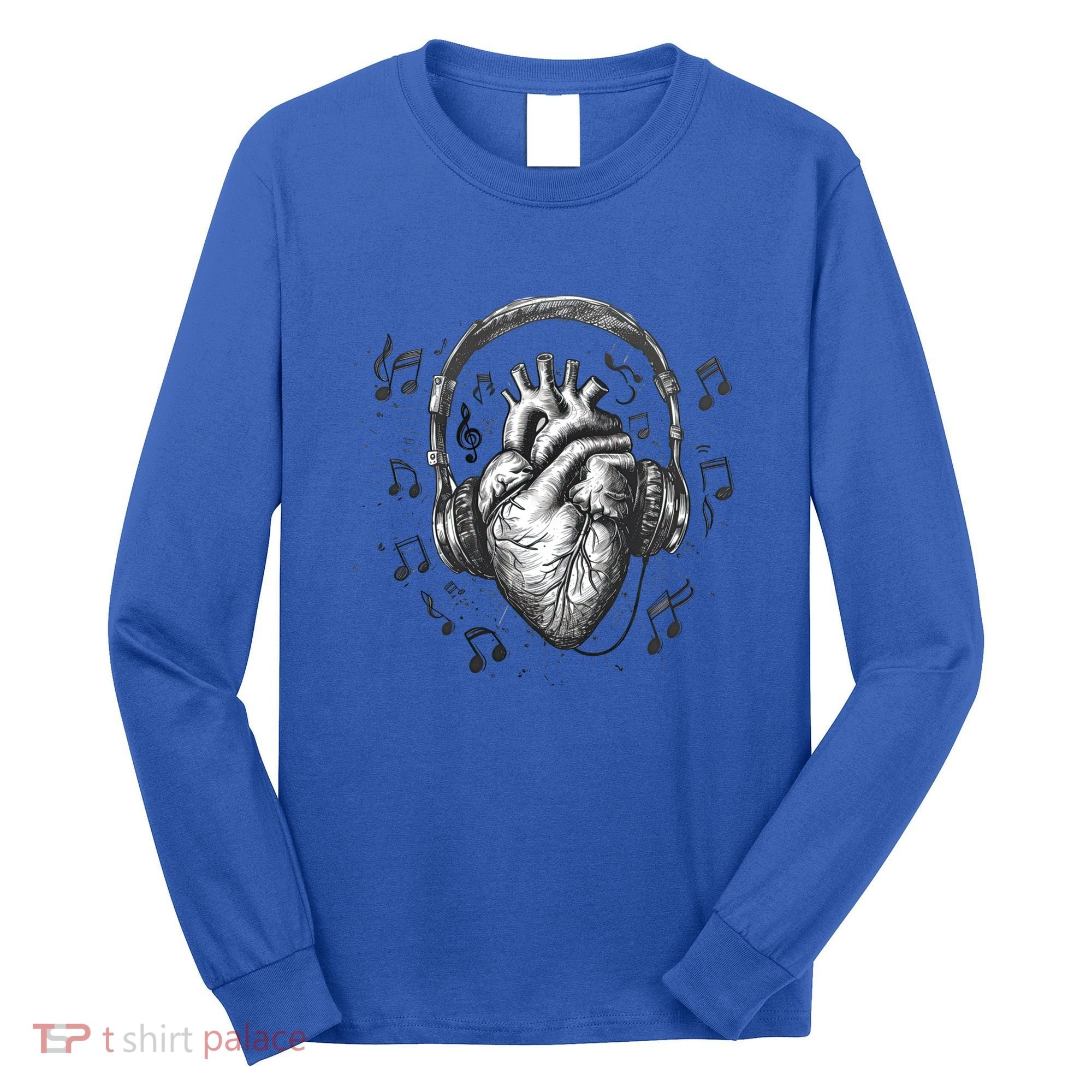 Dark Edgy Realistic Heart With Headphone Gothic Rock Cute Gift Long Sleeve Shirt