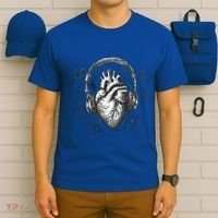 Dark Edgy Realistic Heart With Headphone Gothic Rock Cute Gift T-Shirt thumb 6
