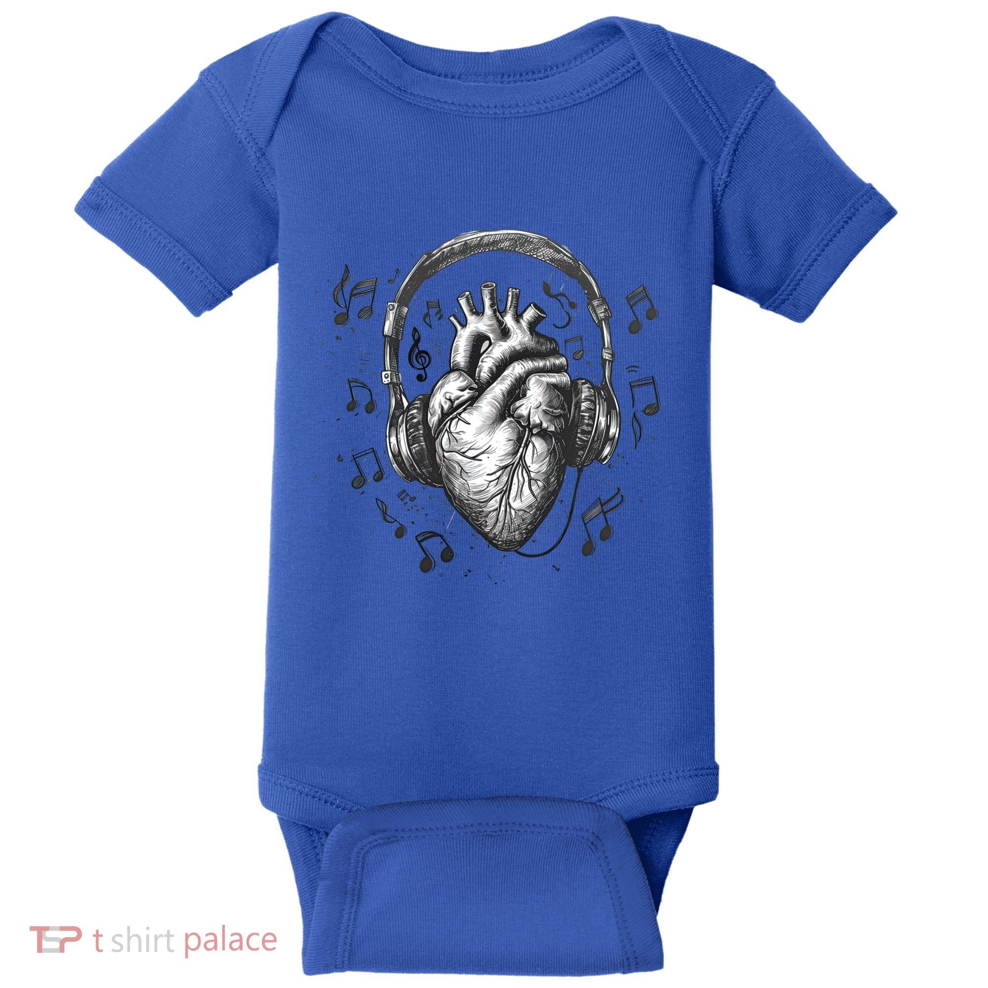 Dark Edgy Realistic Heart With Headphone Gothic Rock Cute Gift Baby Bodysuit