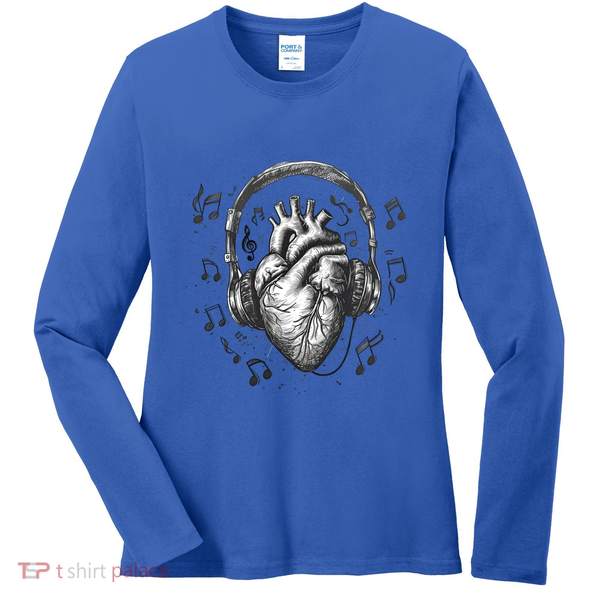 Dark Edgy Realistic Heart With Headphone Gothic Rock Cute Gift Women's Long Sleeve Shirt