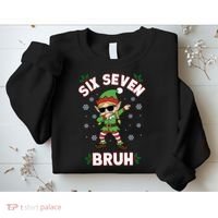 Dabbing Elf Six Seven Bruh Christmas 67 Meme Xmas Sweatshirt thumb 2