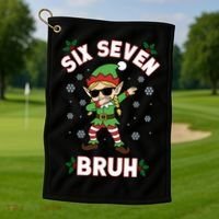 Dabbing Elf Six Seven Bruh Christmas 67 Meme Xmas Golf Towel thumb 1