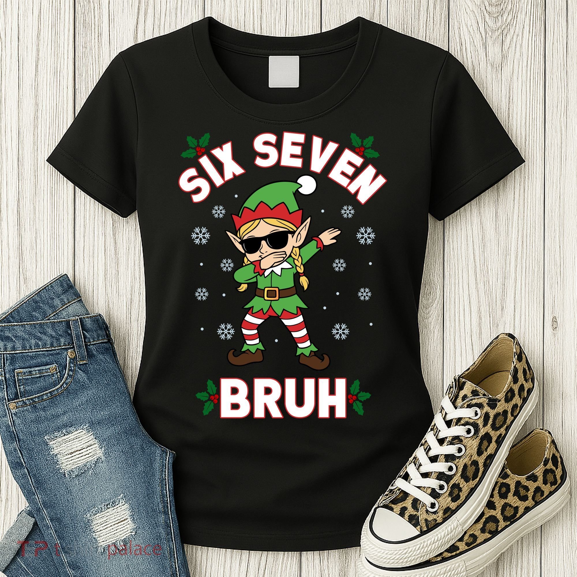 Dabbing Elf Six Seven Bruh Christmas 67 Meme Xmas Women's T-Shirt