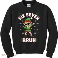 Dabbing Elf Six Seven Bruh Christmas 67 Meme Xmas Kids Sweatshirt thumb 0