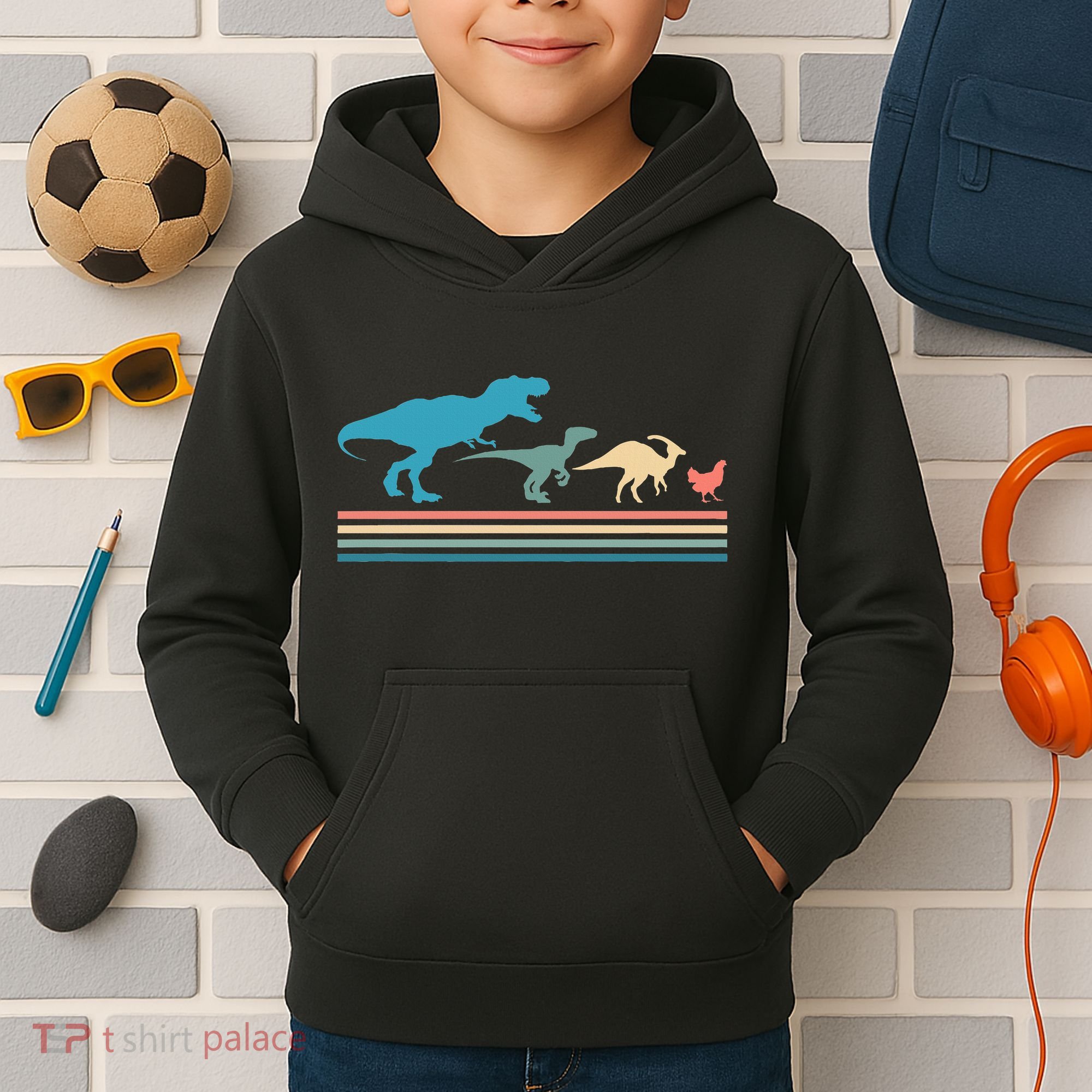 Dinosaur Evolution Trex Velociraptor Chicken Kids Hoodie