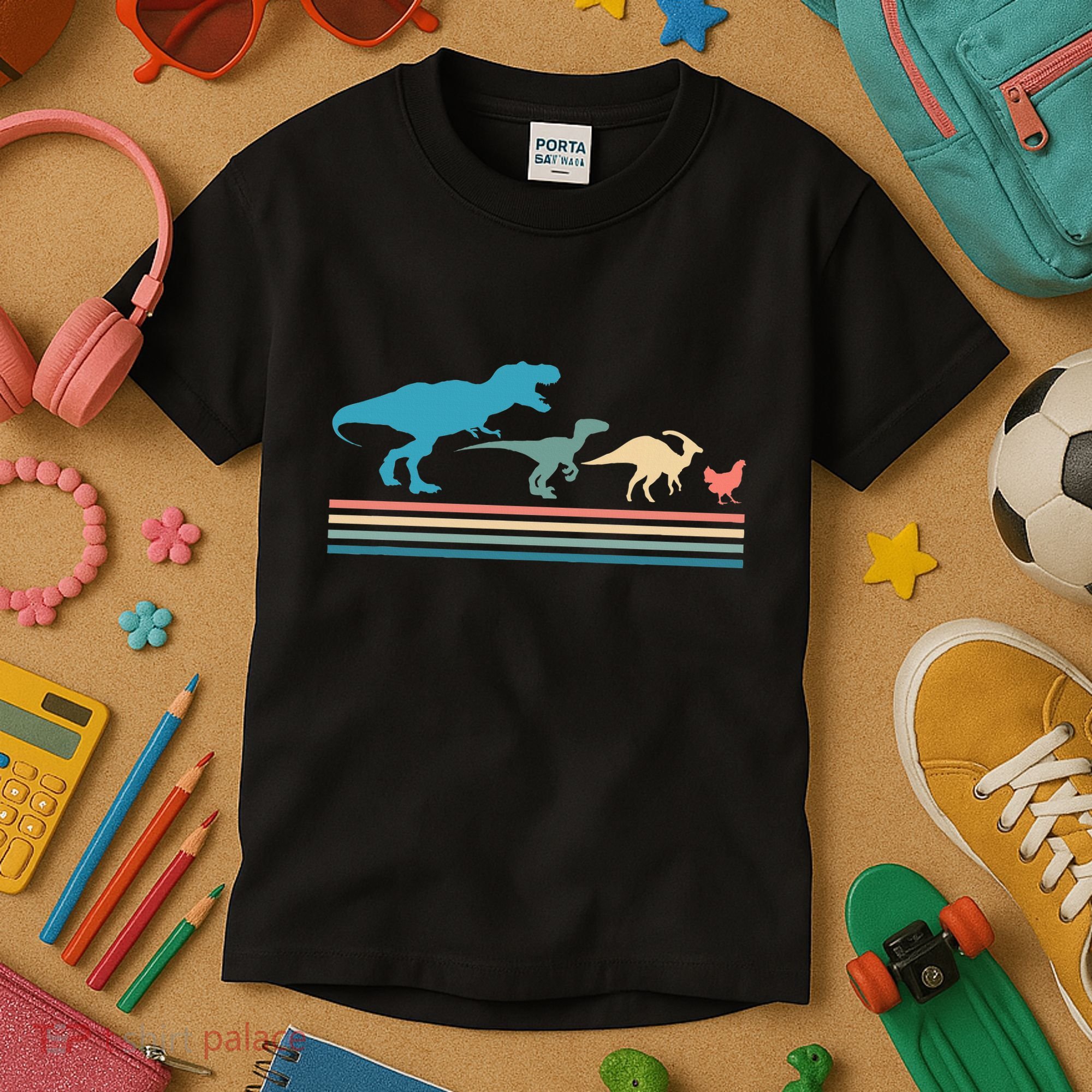 Dinosaur Evolution Trex Velociraptor Chicken Kids T-Shirt