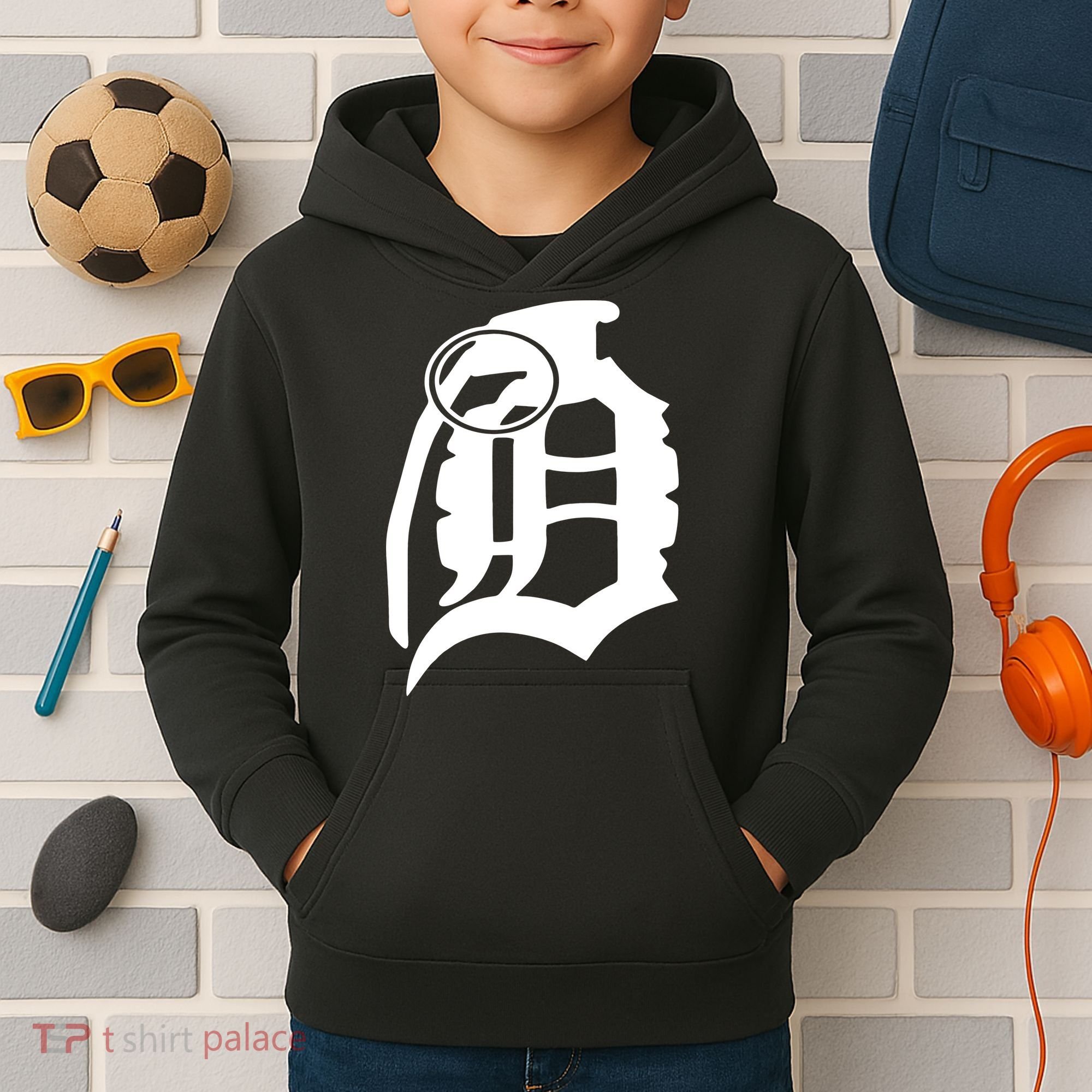 Detroit English D Grenade Michigan Logo Kids Hoodie