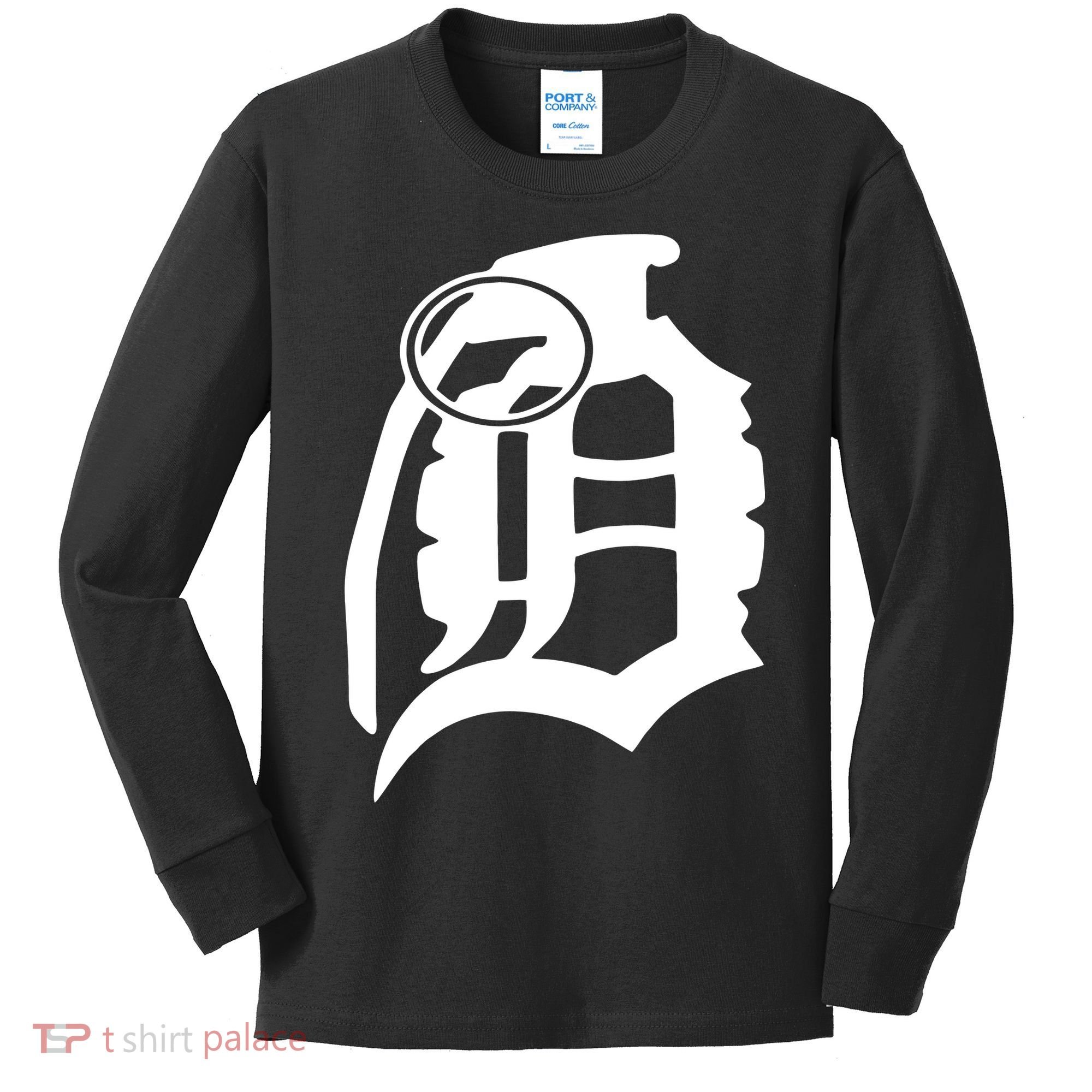 Detroit English D Grenade Michigan Logo Kids Long Sleeve Shirt