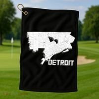 Detroit Illustration Map Golf Towel thumb 1