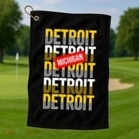 Detroit Michigan Typography Golf Towel thumb 1