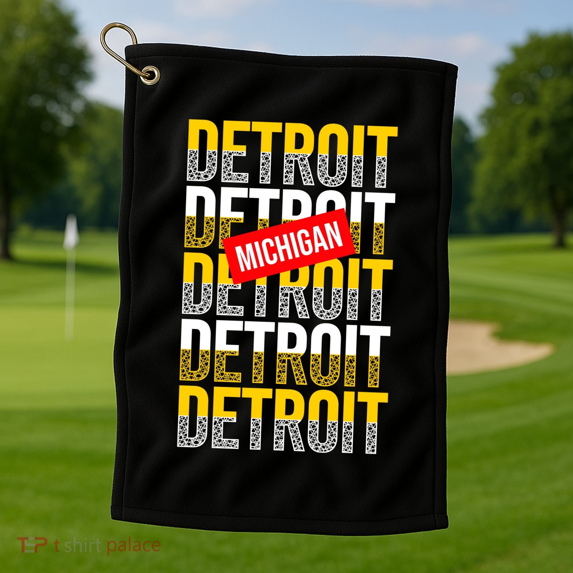 Detroit Michigan Typography Golf Towel