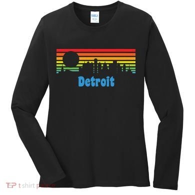 Detroit Retro Skyline Women's Long Sleeve Shirt
