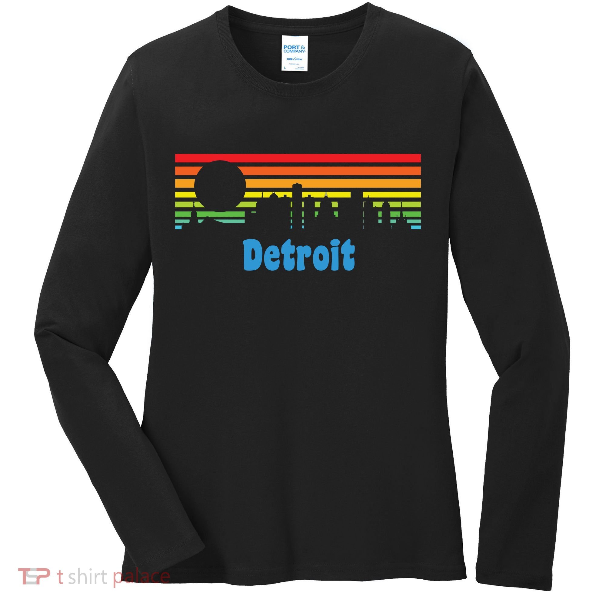 Detroit Retro Skyline Women's Long Sleeve Shirt