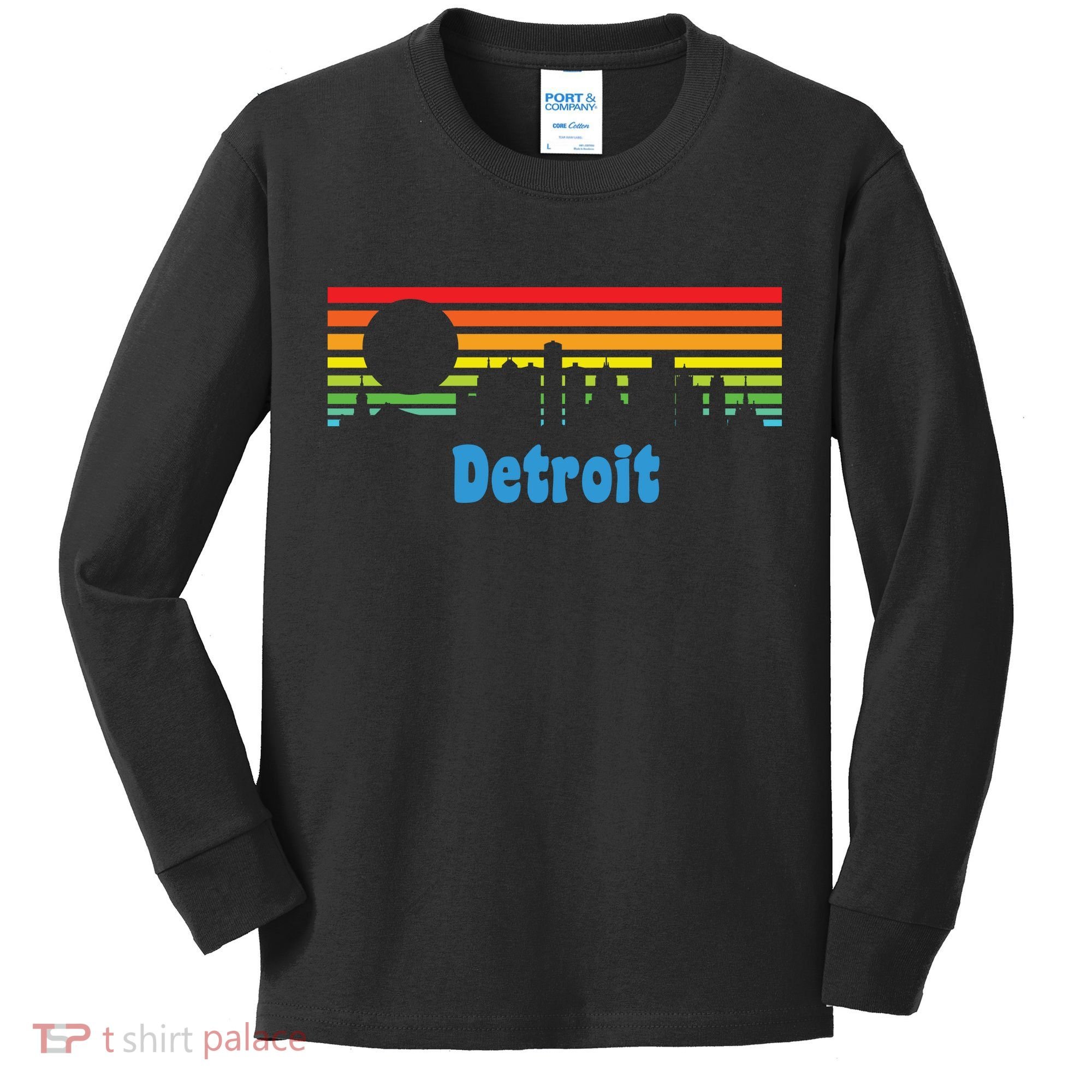 Detroit Retro Skyline Kids Long Sleeve Shirt