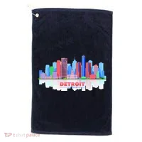 Detroit Skyline Abstract Golf Towel thumb 0