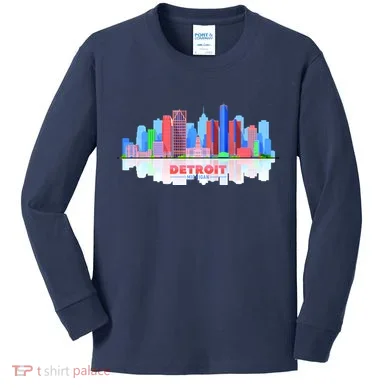 Detroit Skyline Abstract Kids Long Sleeve Shirt