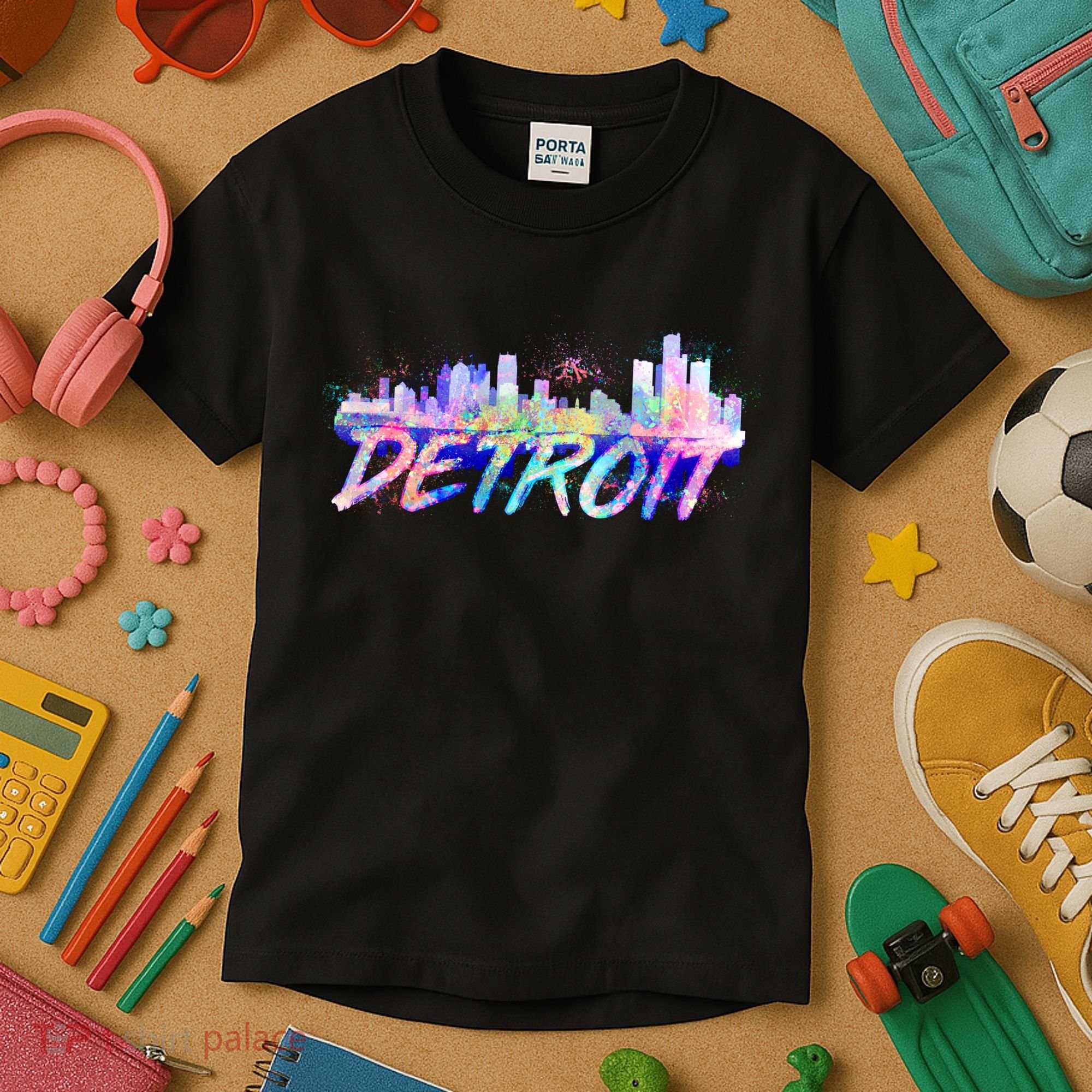 Detroit Skyline Paint Kids T-Shirt