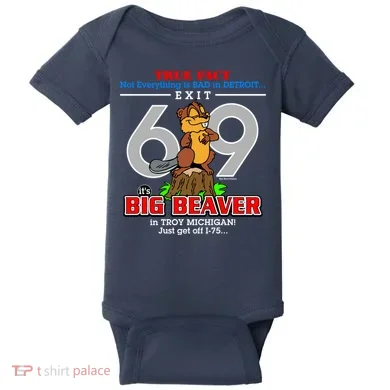 Detroit True Fact Big Beaver Exit 69 Baby Bodysuit