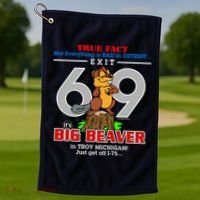 Detroit True Fact Big Beaver Exit 69 Golf Towel thumb 1