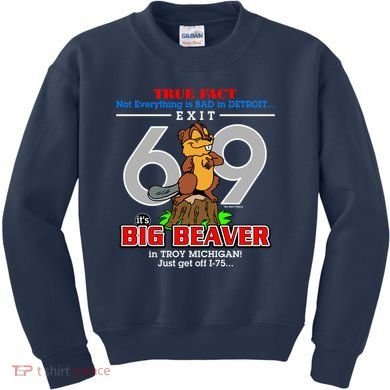 Detroit True Fact Big Beaver Exit 69 Kids Sweatshirt