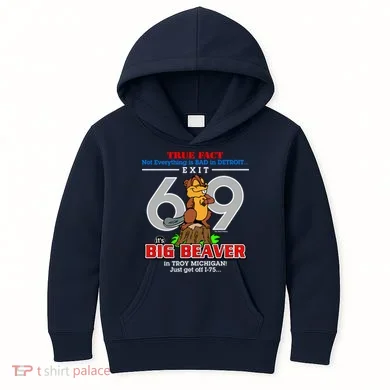 Detroit True Fact Big Beaver Exit 69 Kids Hoodie