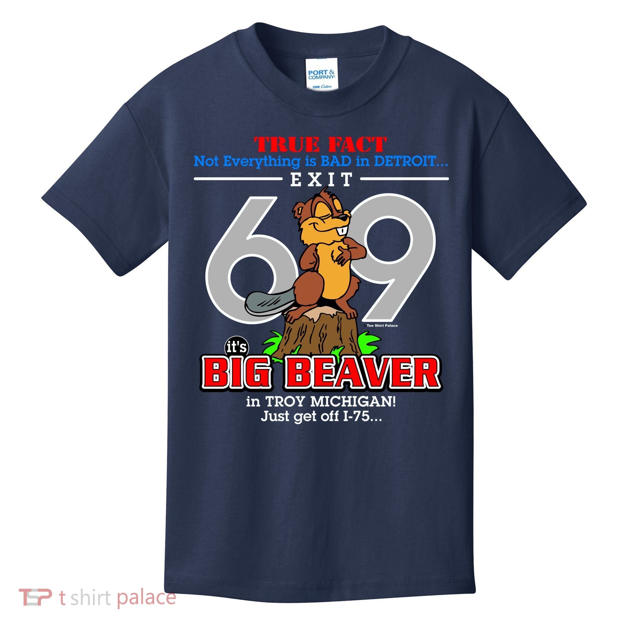 Detroit True Fact Big Beaver Exit 69 Kids T-Shirt