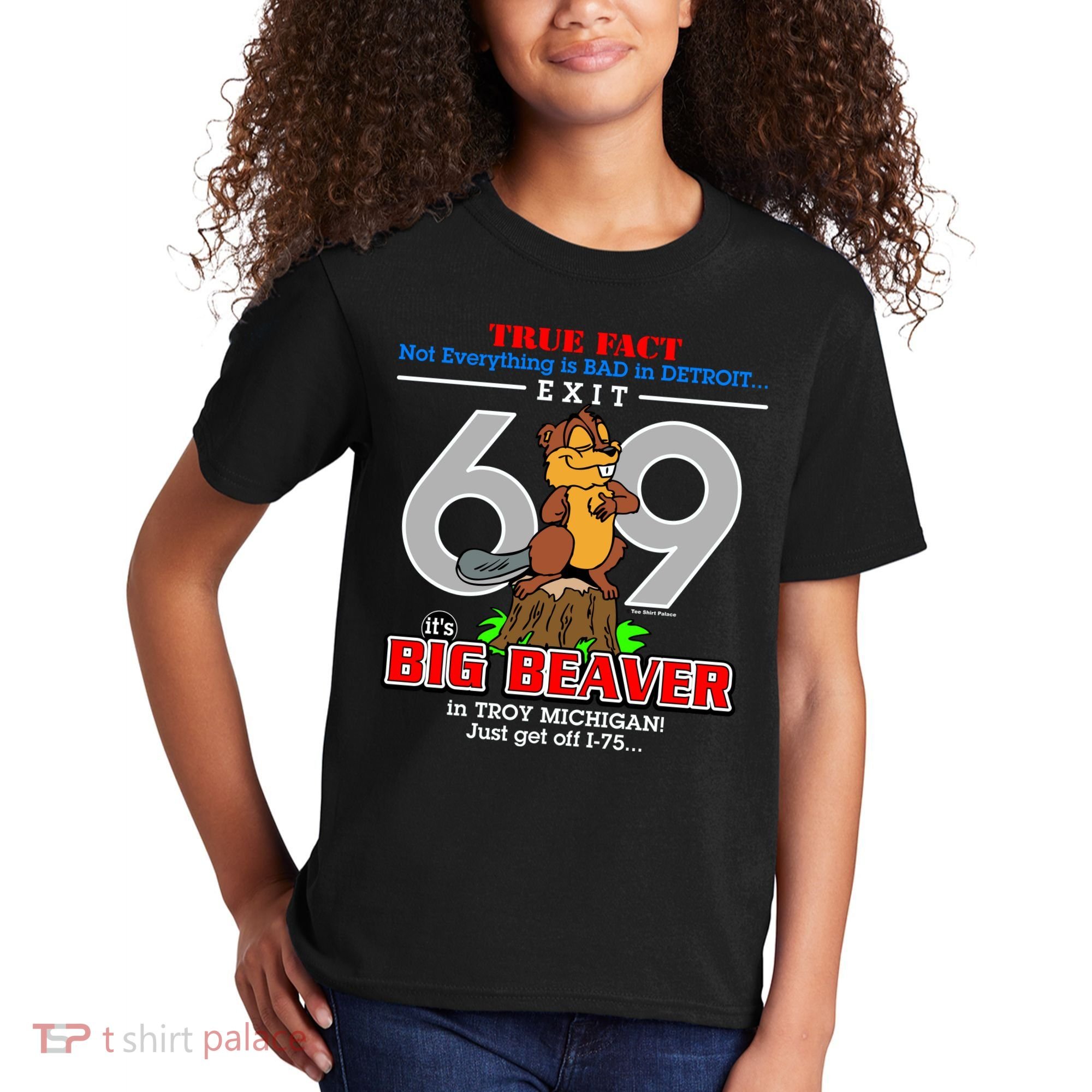 Detroit True Fact Big Beaver Exit 69 Kids T-Shirt